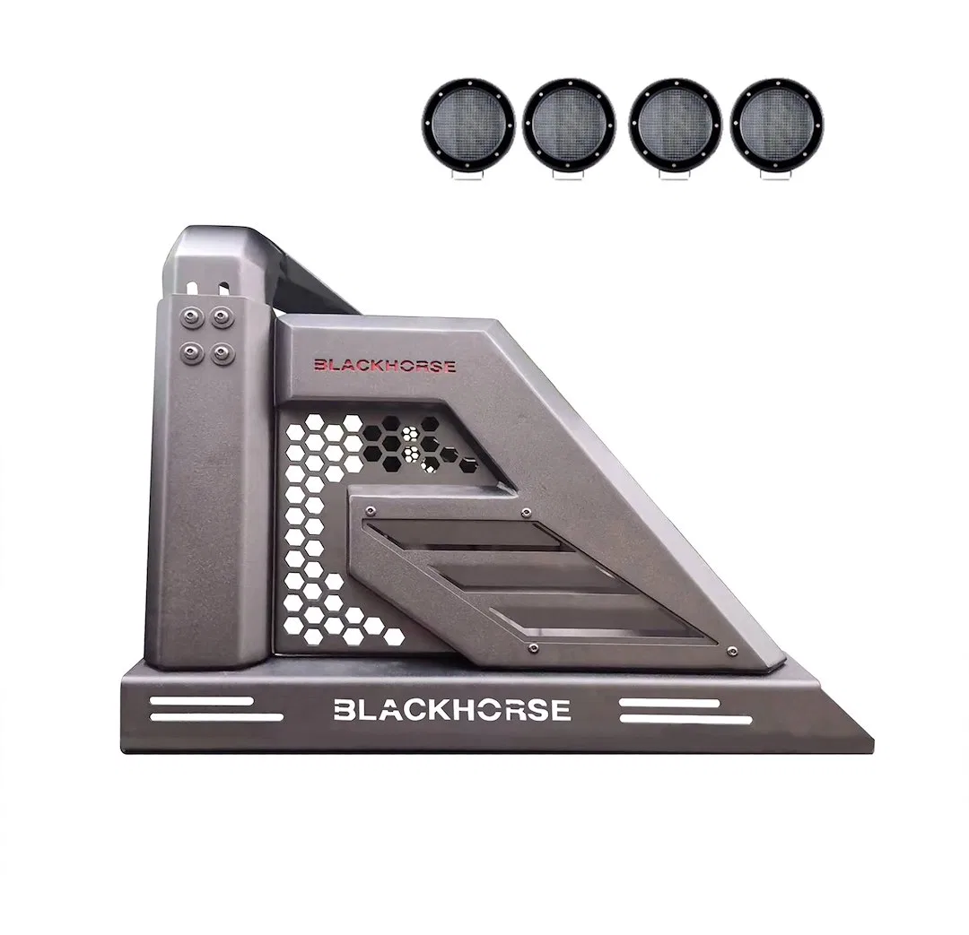 AR2-07B-PLFB – BLACK HORSE Truck Bed Bar, Rugged Style With Removable Red Black Horse logo Side Plates With 2 Sets of...